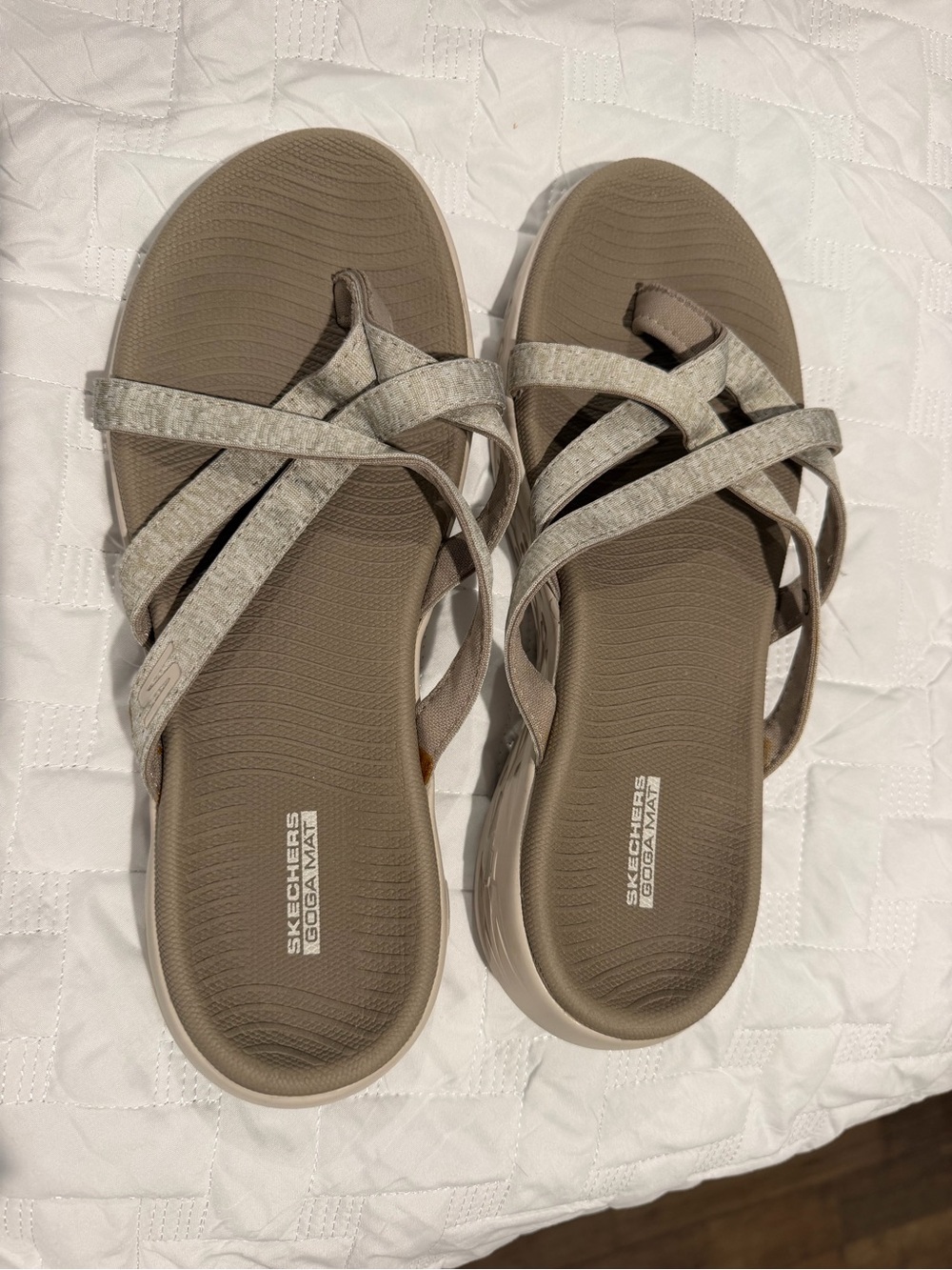 Skechers Women's Light Taupe Cross-Strap Comfort Sandals